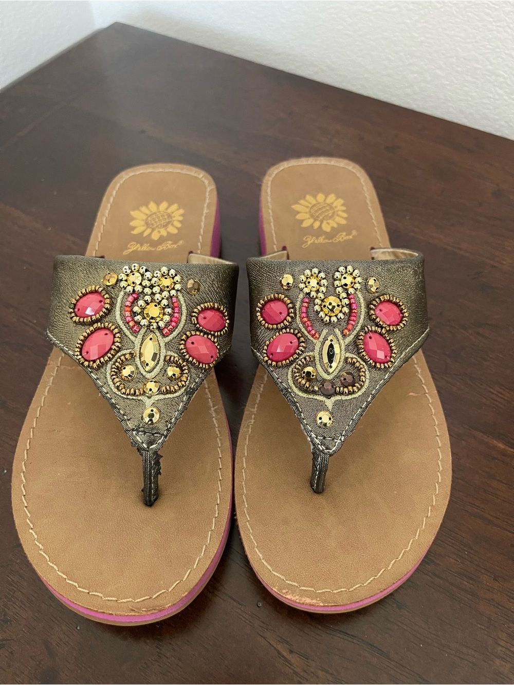 Yellow Box Morisa Bronze Flip Flop Chappal Sandal Size 6